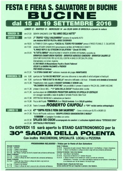 FESTA E FIERA S. SALVATORE DI BUCINE BUCINE  2016